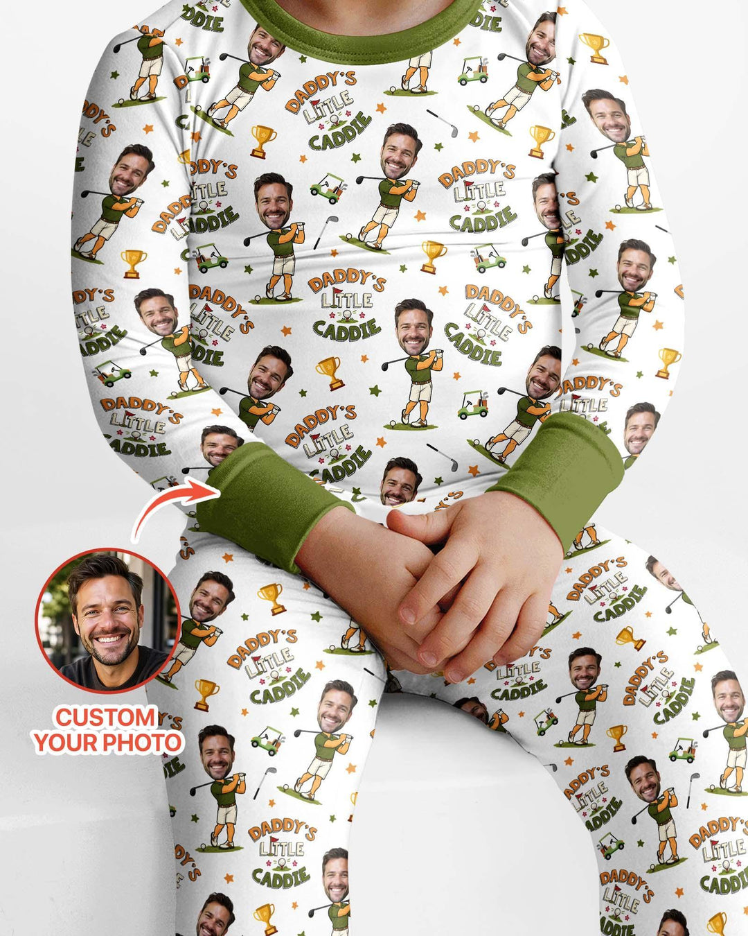 Custom Photo Daddy's Little Caddie Daddy & Me Matching Bamboo Two Piece Long Sleeve Pajama Set