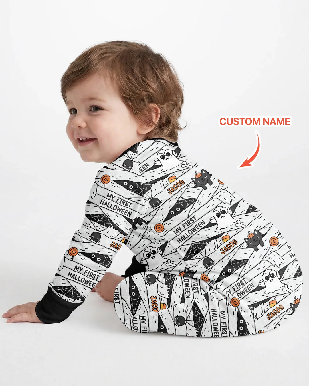 Custom Name Doodle Ghost My First Halloween Bamboo Convertible Zippy
