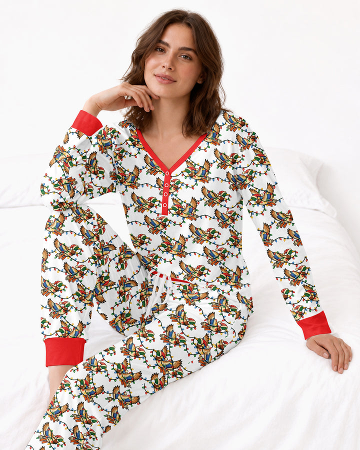 Preppy Christmas Mallard Duck Bamboo Women Pajama Set