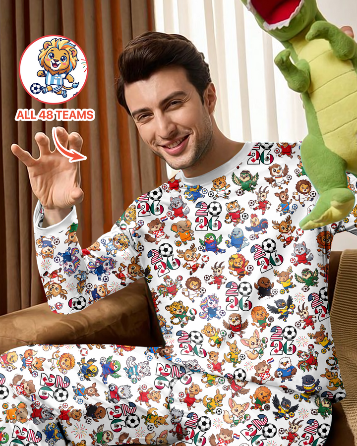 Kawaii Animals Soccer Tour 2026 Family Matching Bamboo Men's Pajama Set