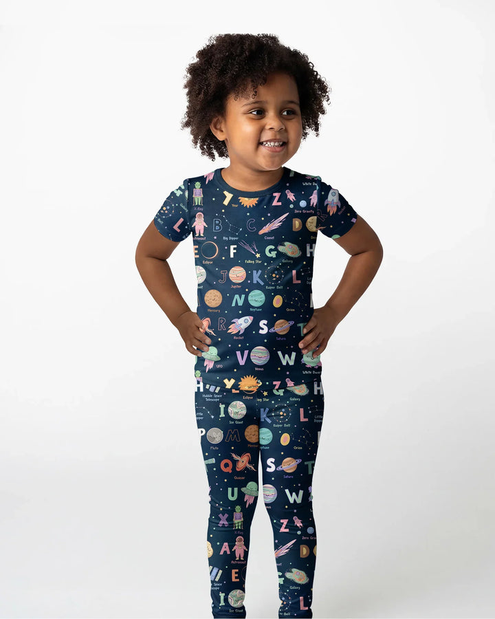 Space Alphabet Bamboo Two Piece Short Sleeve Pajama Set