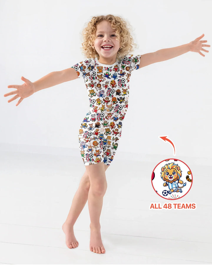 Kawaii Animals Soccer Tour 2026 Family Matching Bamboo Two Piece Short Sleeve Shorts Pajama Set