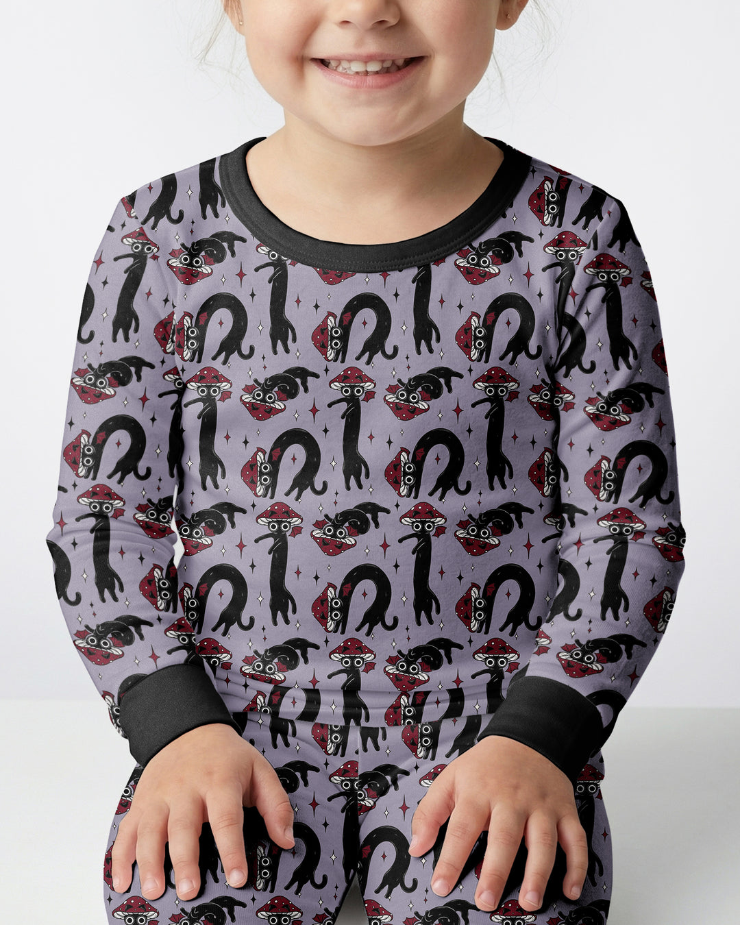 Mushroom Cat Mischief Bamboo Two Piece Long Sleeve Pajama Set