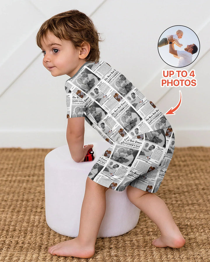 Custom Photo The Best Dad Times Bamboo Two Piece Short Sleeve Shorts Pajama Set