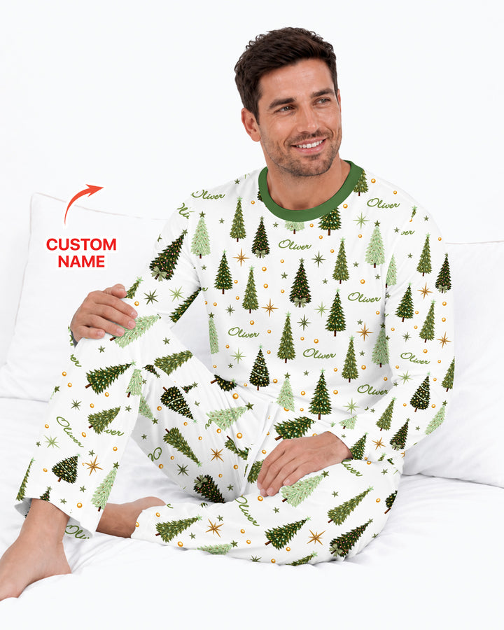 Custom Name Merry Christmas Tree Bamboo Men's Pajama Set