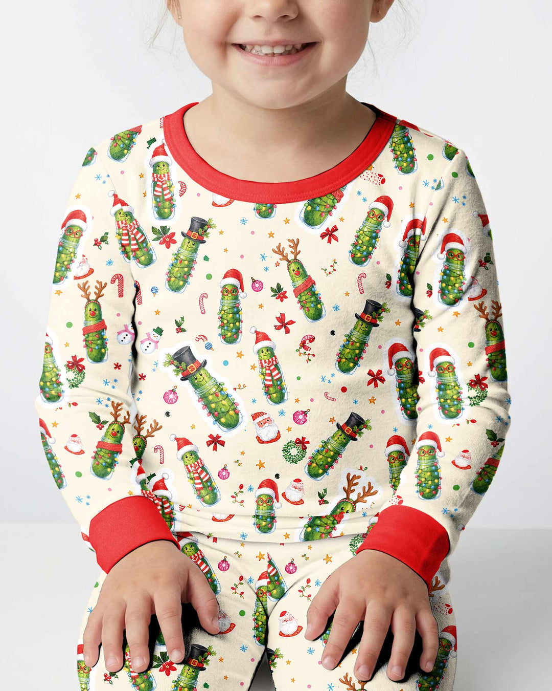 Funny Christmas Pickle Bamboo Two Piece Long Sleeve Pajama Set