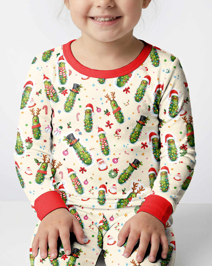 Funny Christmas Pickle Bamboo Two Piece Long Sleeve Pajama Set