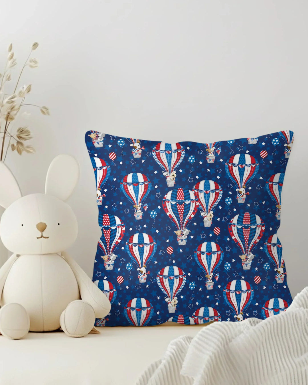 Patriotic Pups in Hot Air Balloons Family Matching Bamboo Pillow Case