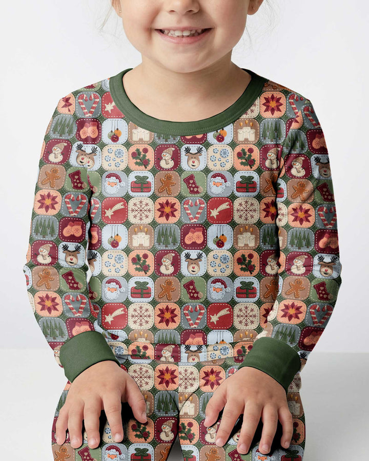 Christmas Felt Patchwork Bamboo Two Piece Long Sleeve Pajama Set