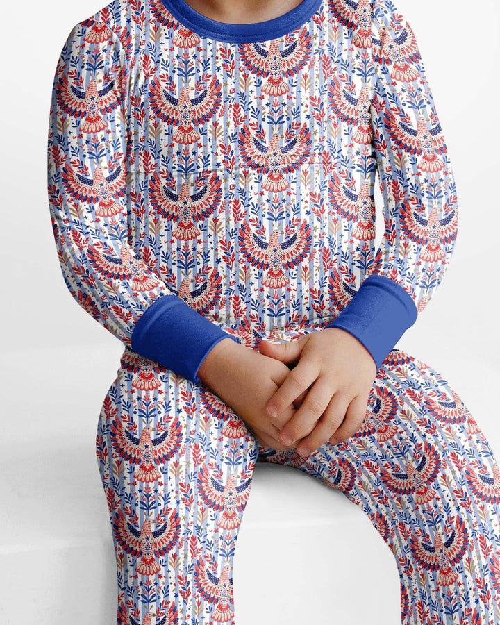 Patriotic Eagle Bamboo Two Piece Long Sleeve Pajama Set