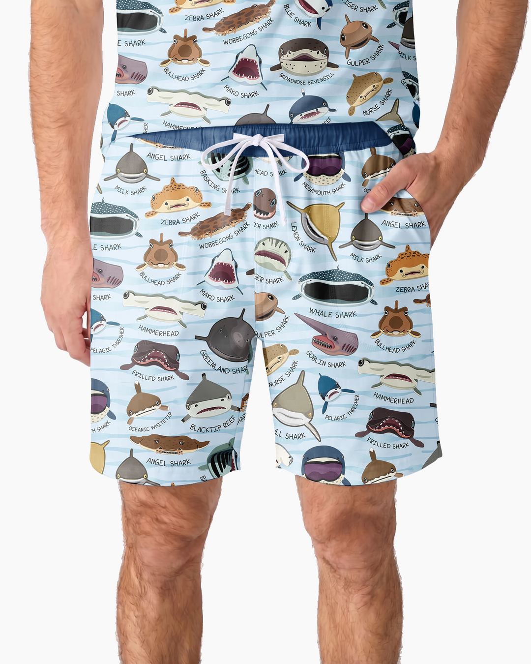 Shark Faces Bamboo Men Short Sleeve Short Pajama Set