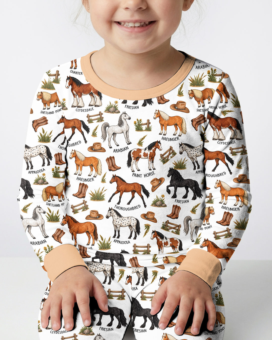 Types Of Horses Bamboo Two Piece Long Sleeve Pajama Set