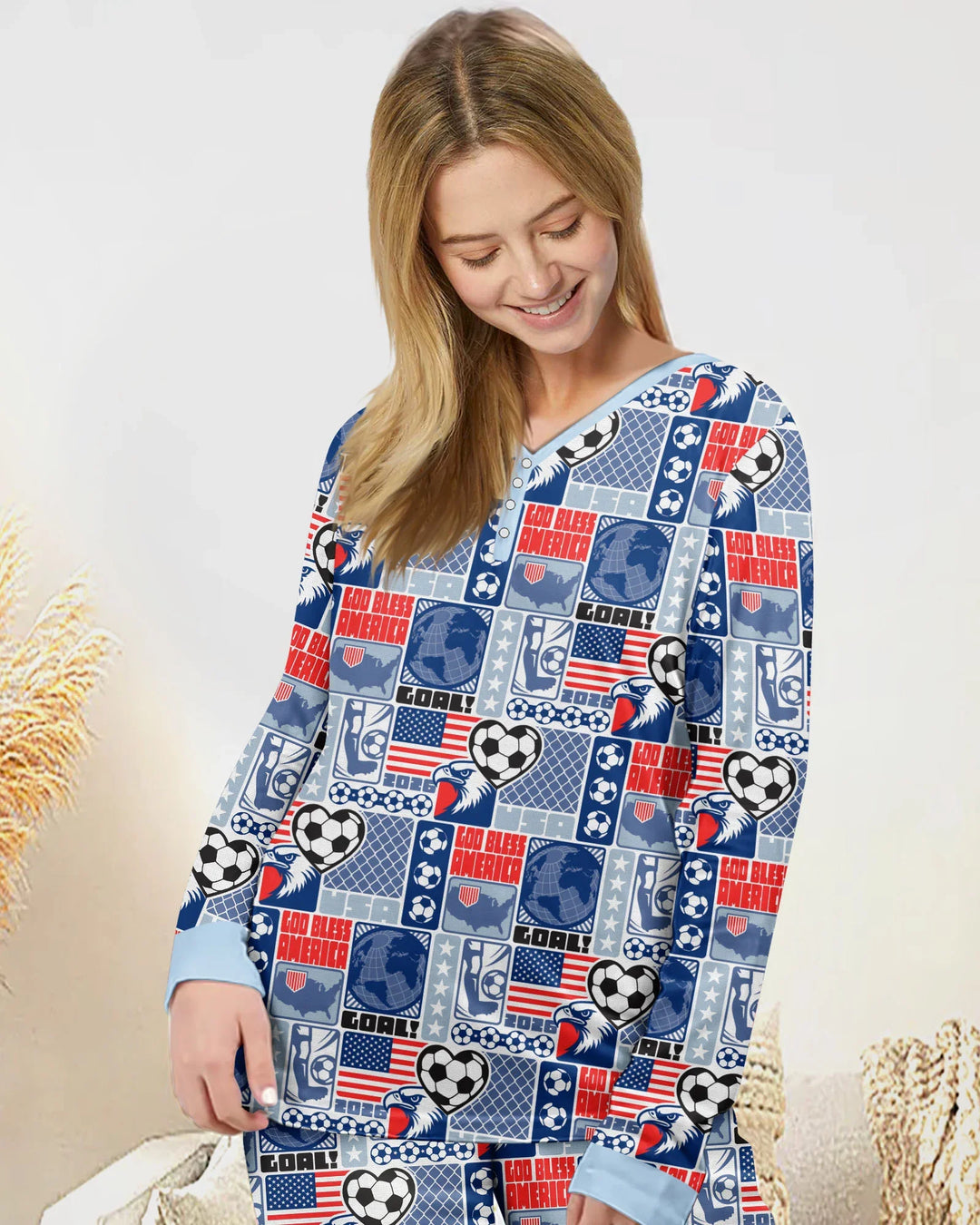 World Soccer God Bless America Bamboo Women Pajama Set