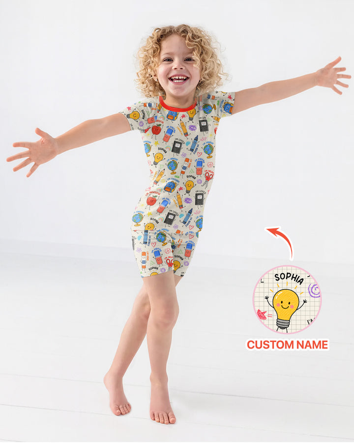 Conjunto de Pijama de Dos Piezas de Bambú con Mangas Cortas y Pantalones Cortos