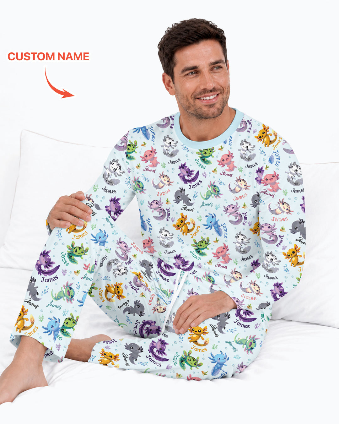I Love You Axolotl Custom Name Bamboo Men's Pajama Set