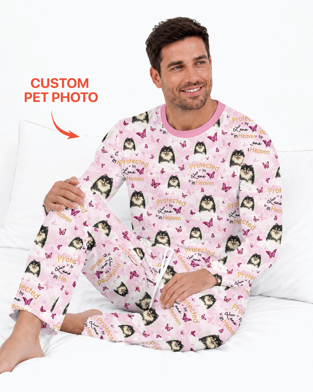 Custom Pet Photo Protected By Heaven Family Bamboo Men's Pajama Set
