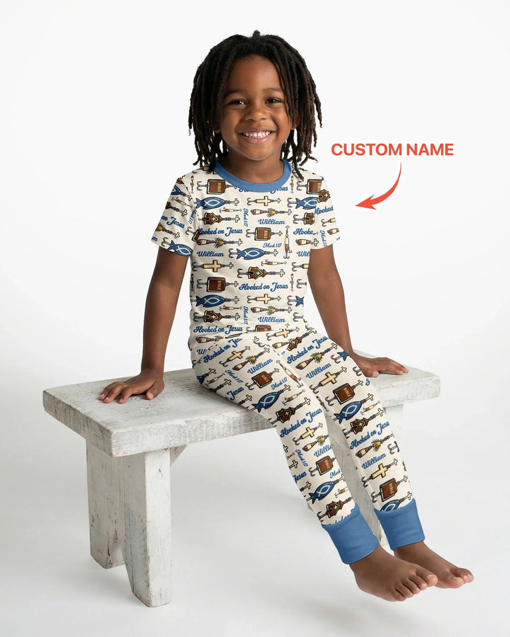 Hooked On Jesus Bamboo Two Piece Short Sleeve Pajama Set