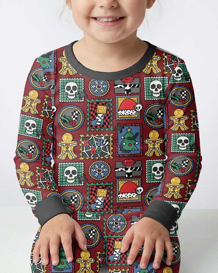 Retro Spooky Christmas Stamp Bamboo Two Piece Long Sleeve Pajama Set