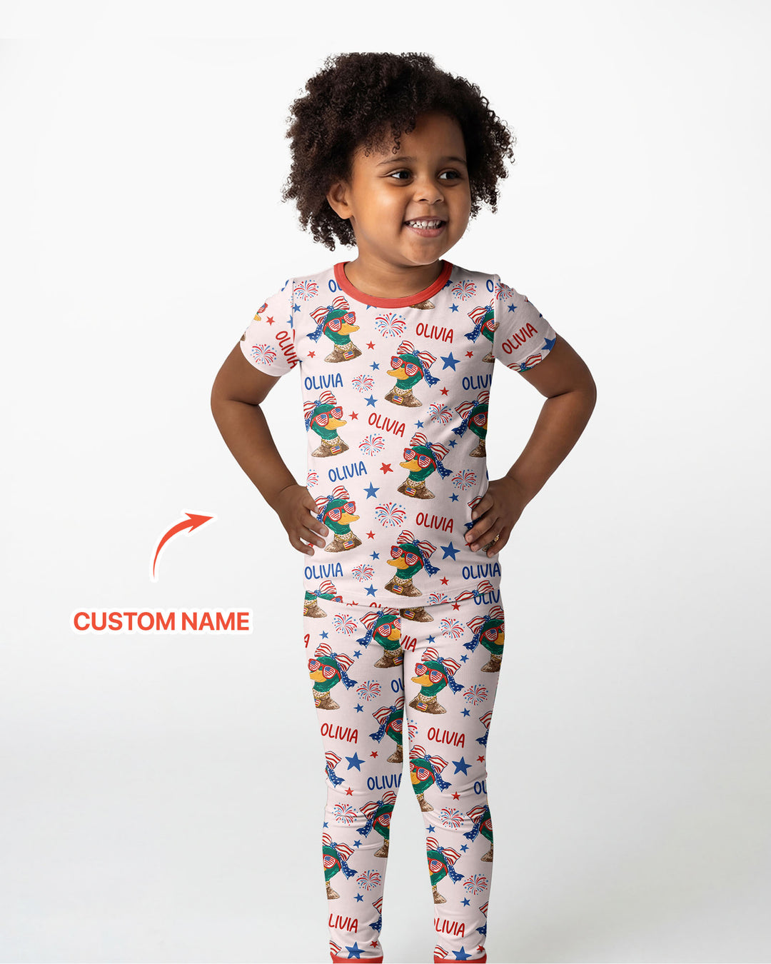 Custom Name Patriotic Mallard Duck Bamboo Two Piece Short Sleeve Pajama Set