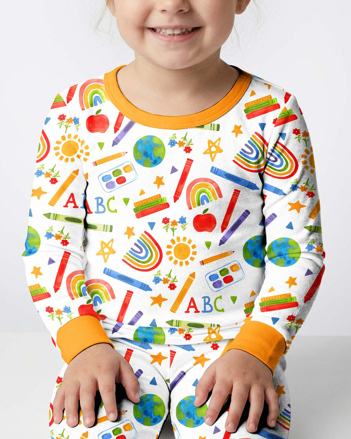 School Scribbles Bamboo Two Piece Long Sleeve Pajama Set
