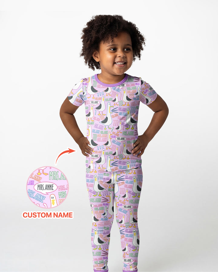 Teacher Teacher Teacher Funny Seagull Bamboo Two Piece Short Sleeve Pajama Set
