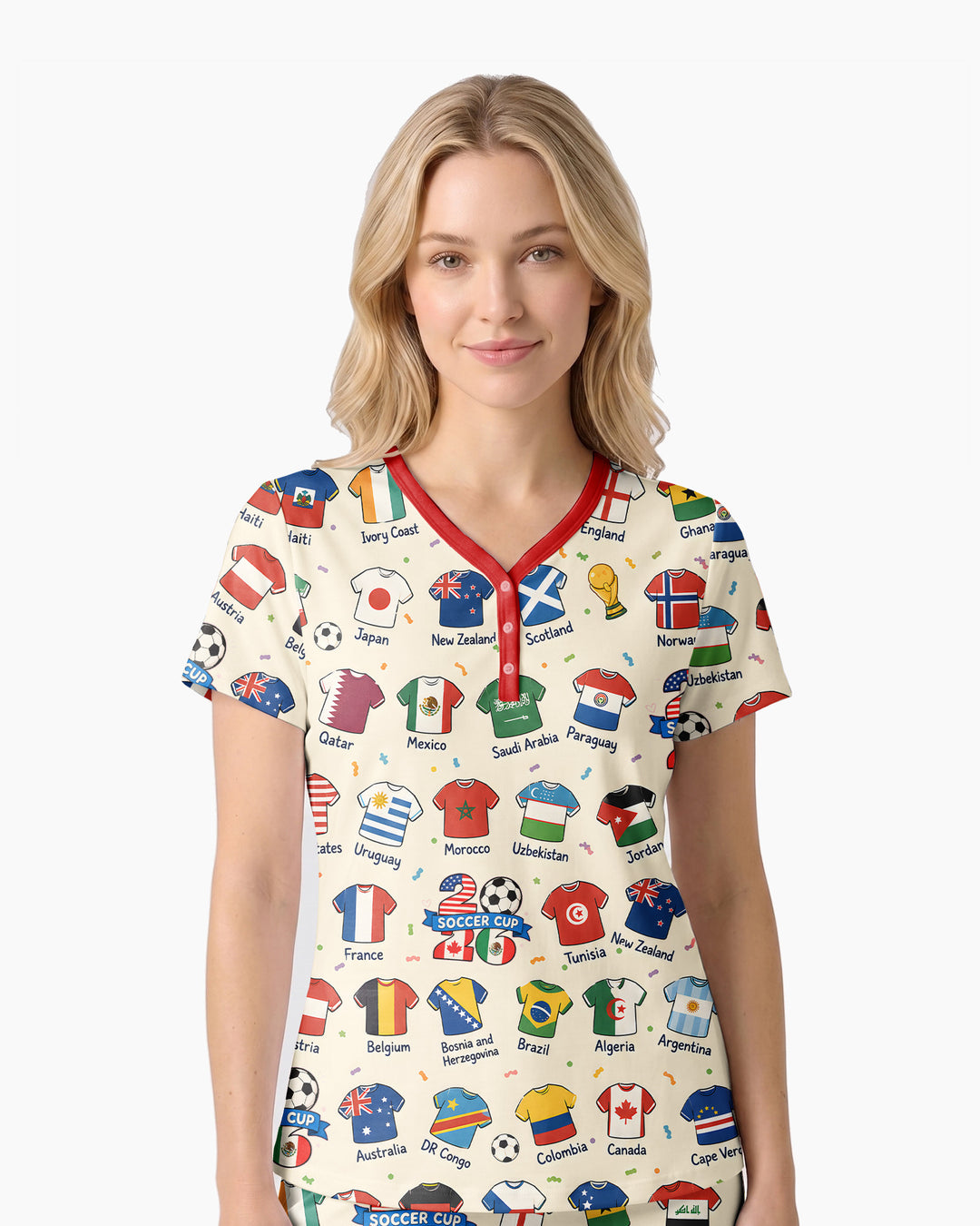 2026 Soccer World Jersey Flag Family Matching Bamboo Women Short Sleeve Short Pajama Set (Copy)