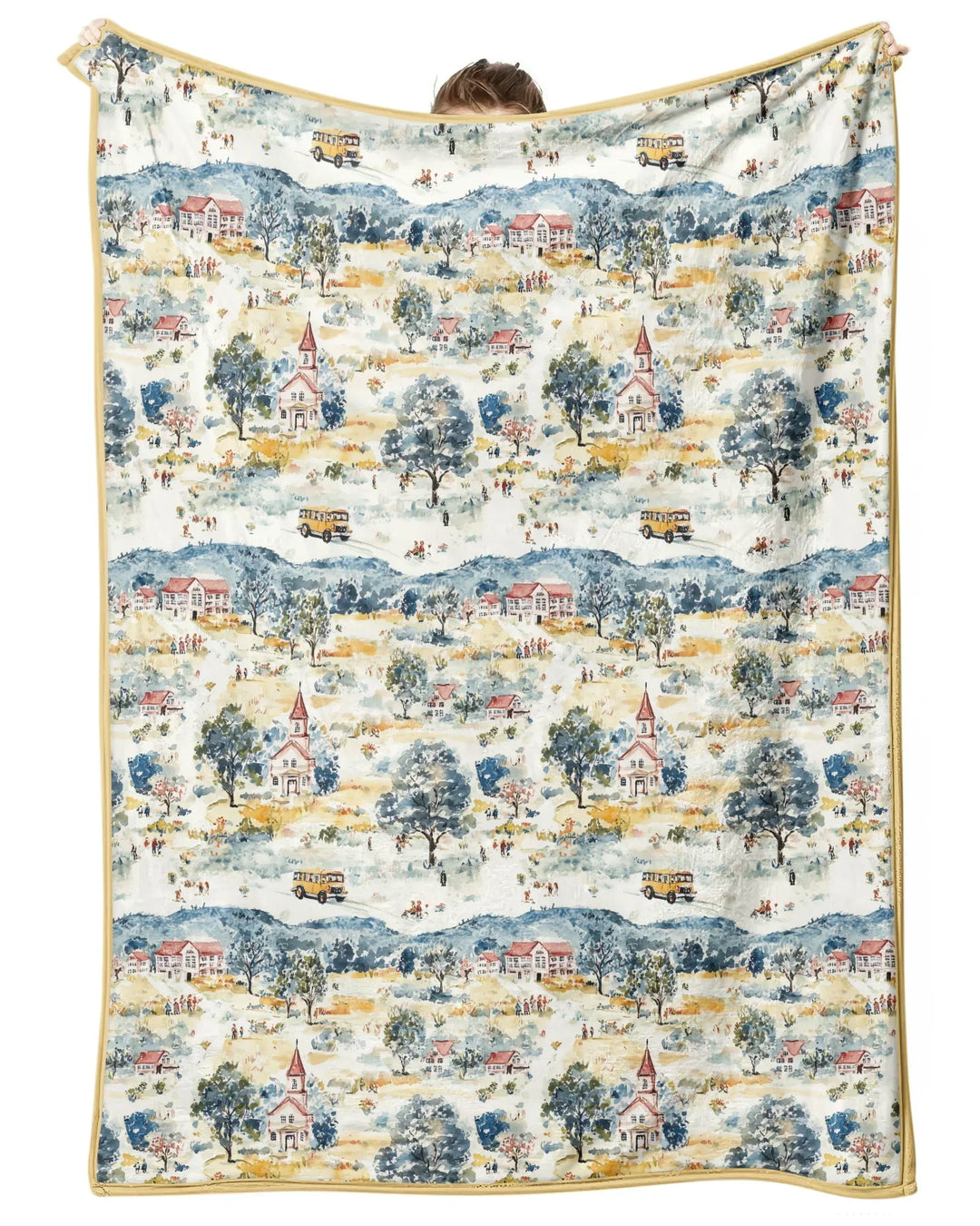 Whimsical Watercolor School Village Bamboo Blanket