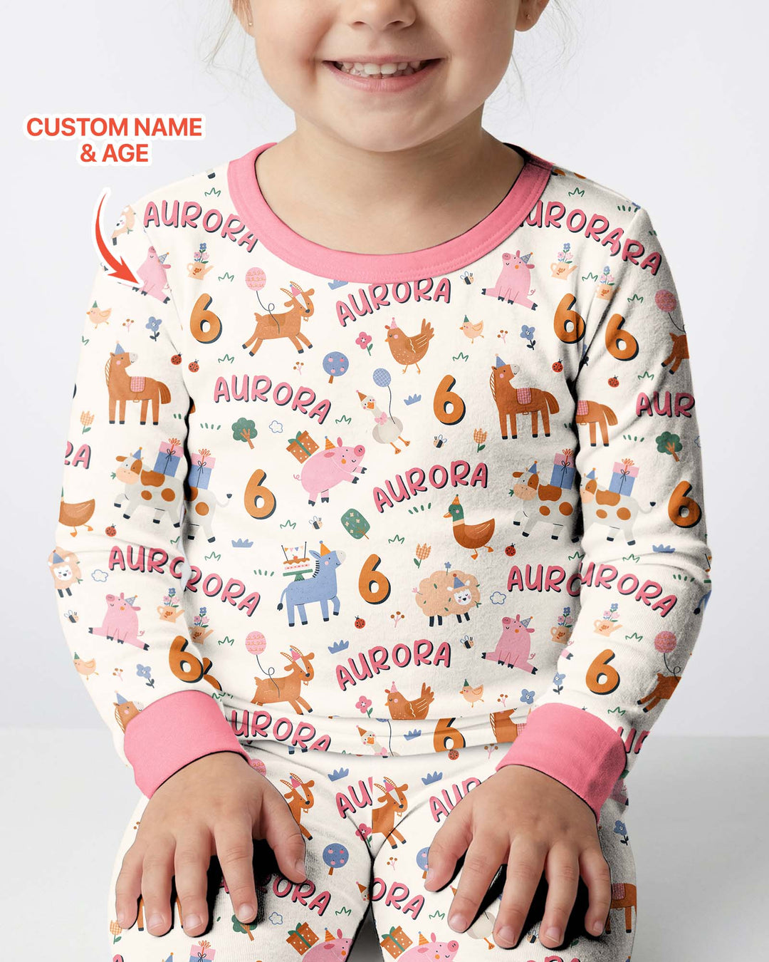 Personalized Farm Animals Birthday Bamboo Two Piece Long Sleeve Pajama Set