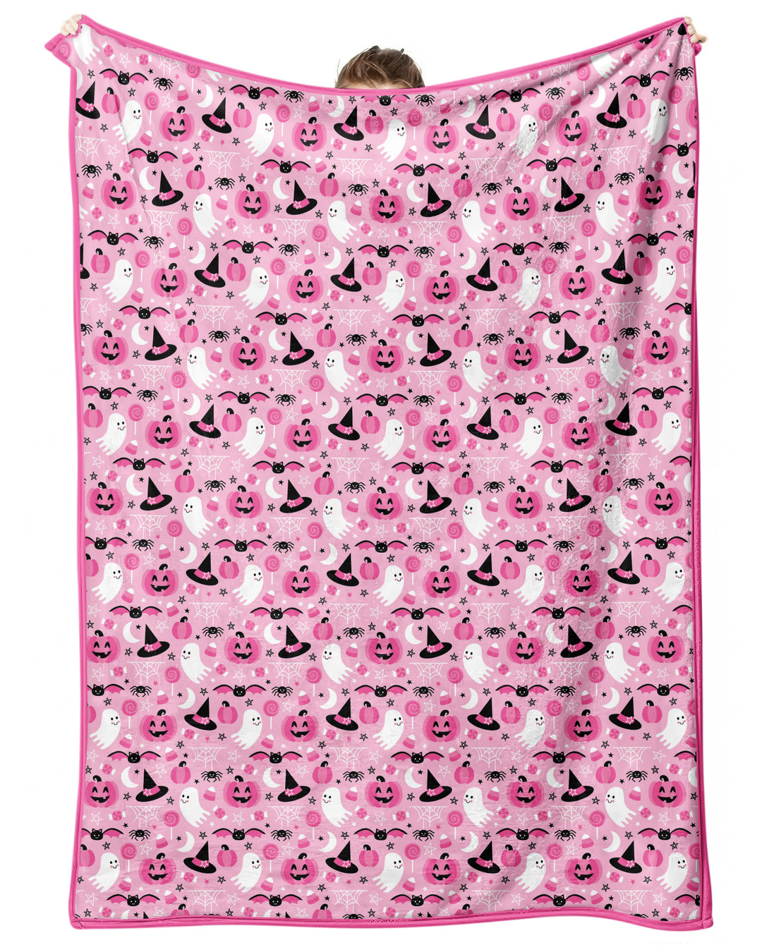 Cute Pink Halloween Ghost Pumpkin Witch Bamboo Blanket