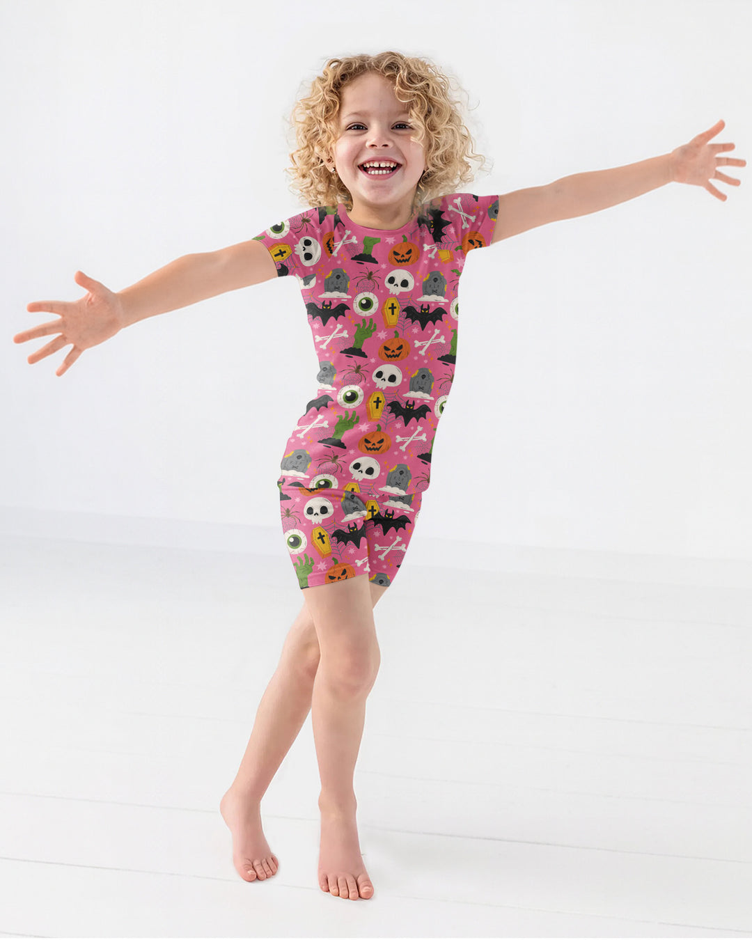 Little Monsters Bamboo Two Piece Short Sleeve Shorts Pajama Set For Halloween