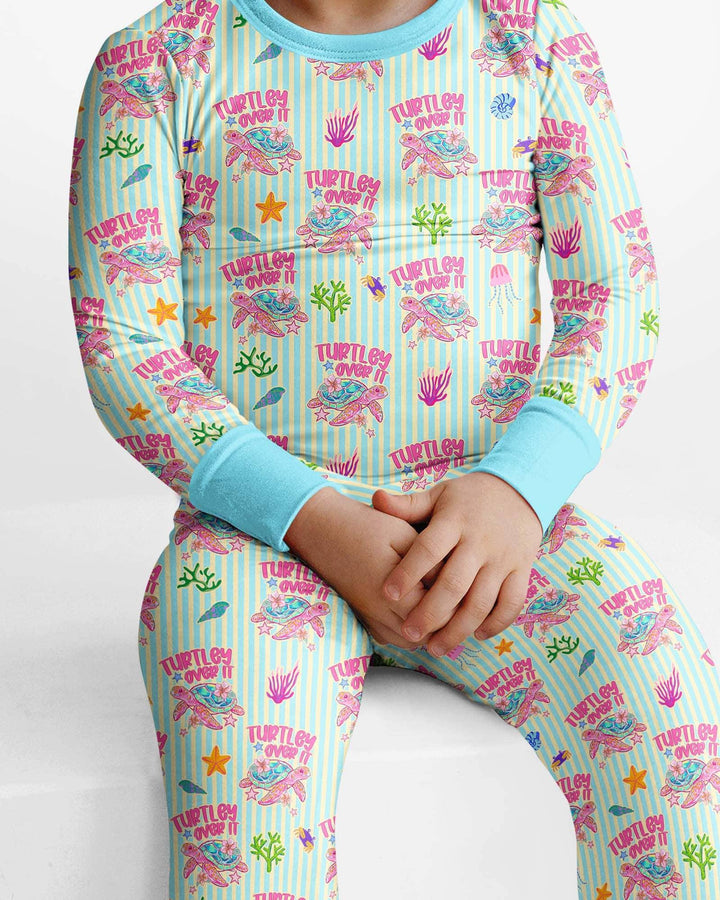 Turtley Over It Family Matching Bamboo Two Piece Long Sleeve Pajama Set