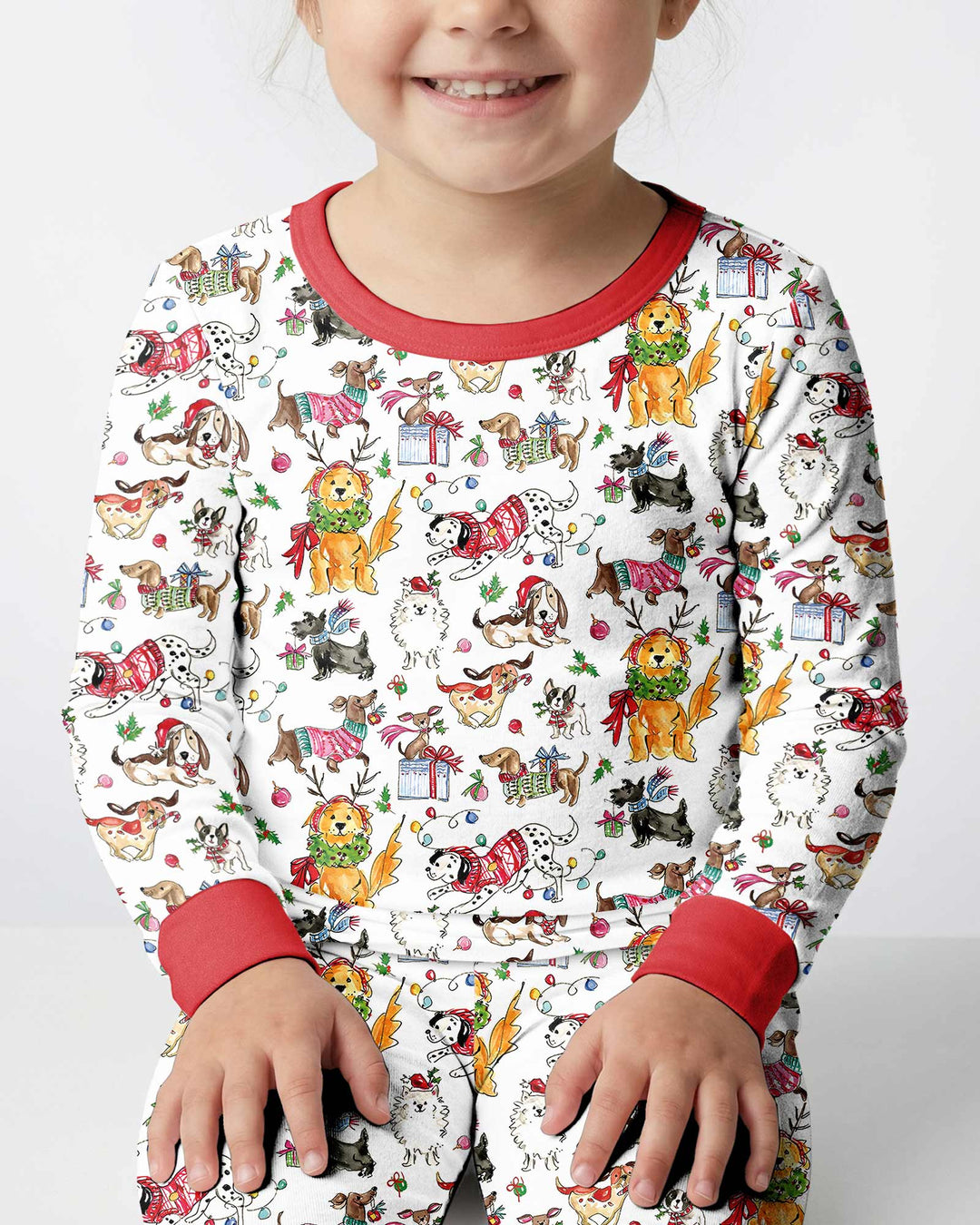 Festive Christmas Pups Bamboo Two Piece Long Sleeve Pajama Set
