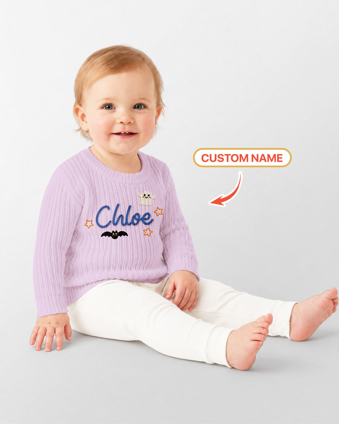 Happy Halloween Embroidered Baby Name Bamboo Knit Sweater Bubble