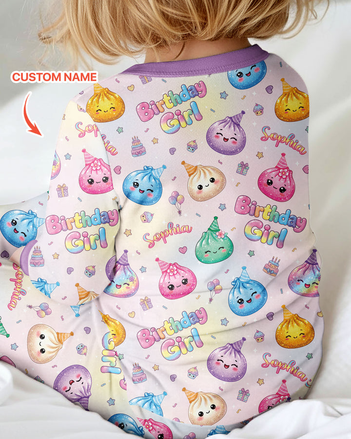 Custom Name Glitter Dumpling Birthday Girl Bamboo Convertible Zippy