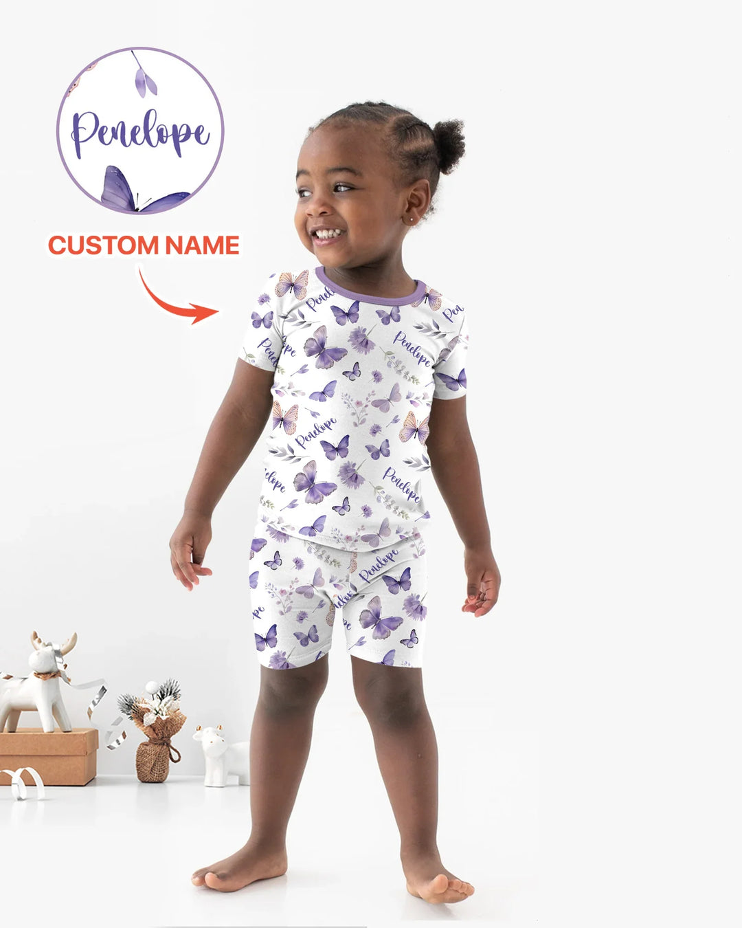 Custom Name Lilac Bloom Bamboo Two Piece Short Sleeve Shorts Pajama Set