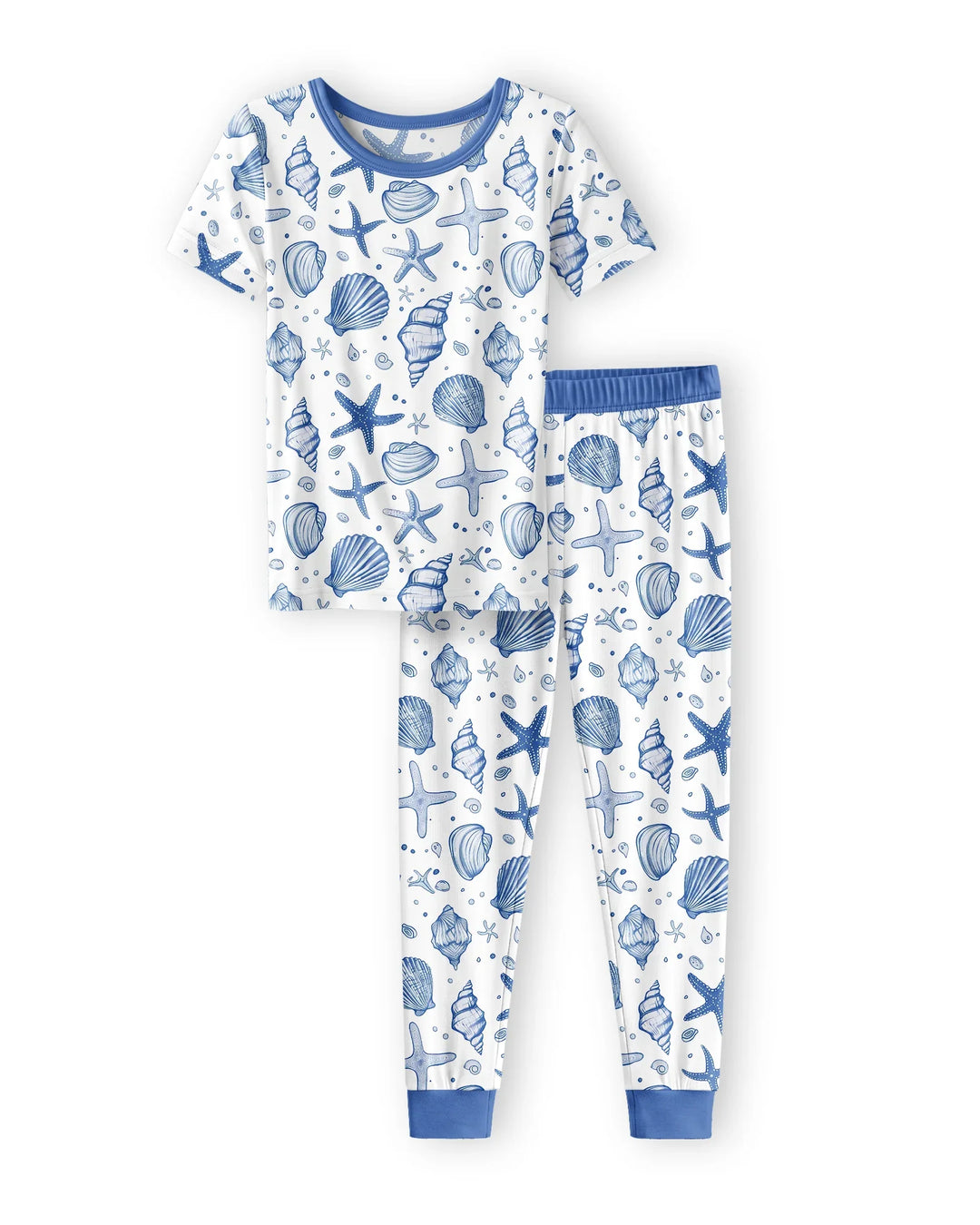 Pijama de dos piezas de manga corta de bambú "Coastal Charm" a juego para toda la familia