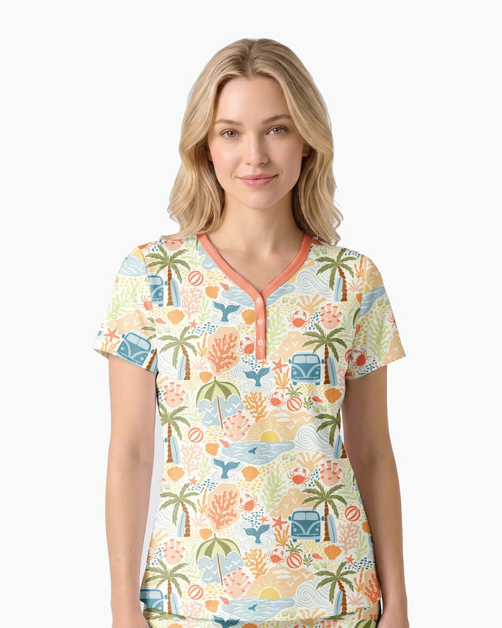 Beachy Boho Bamboo Women Short Sleeve Short Pajama Set