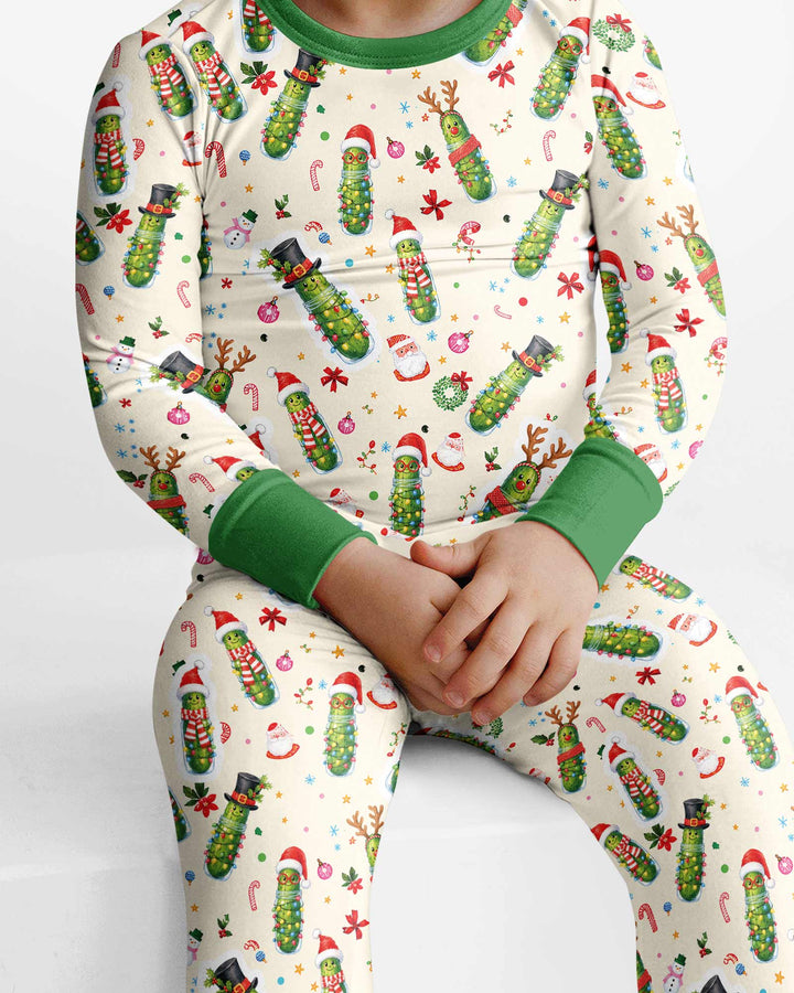 Funny Christmas Pickle Bamboo Two Piece Long Sleeve Pajama Set