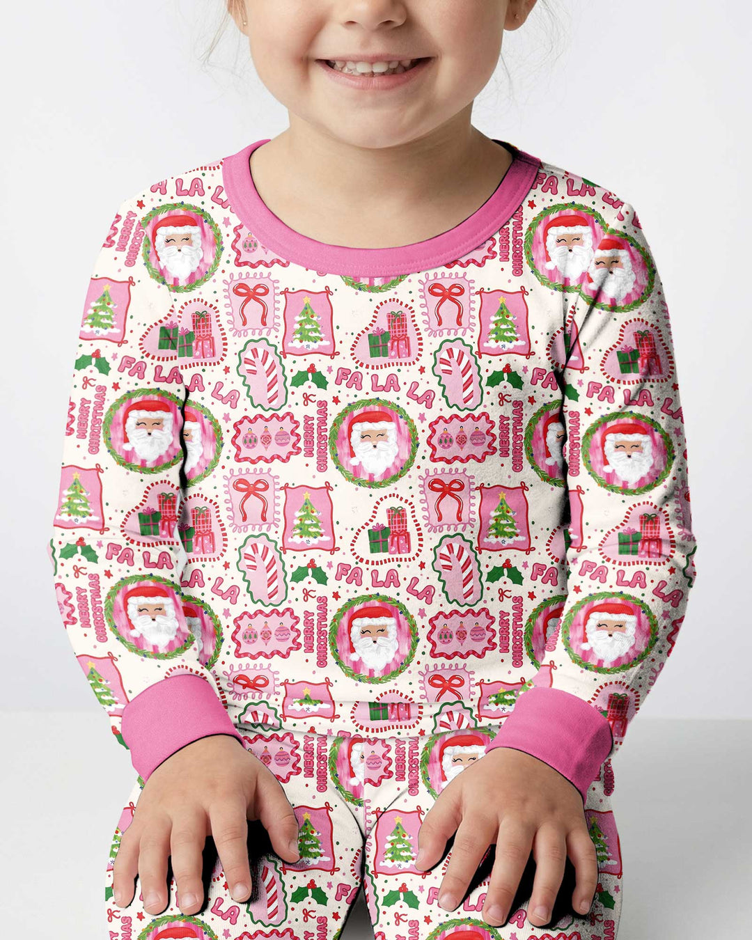 Fa La La Pink Christmas Bamboo Two Piece Long Sleeve Pajama Set