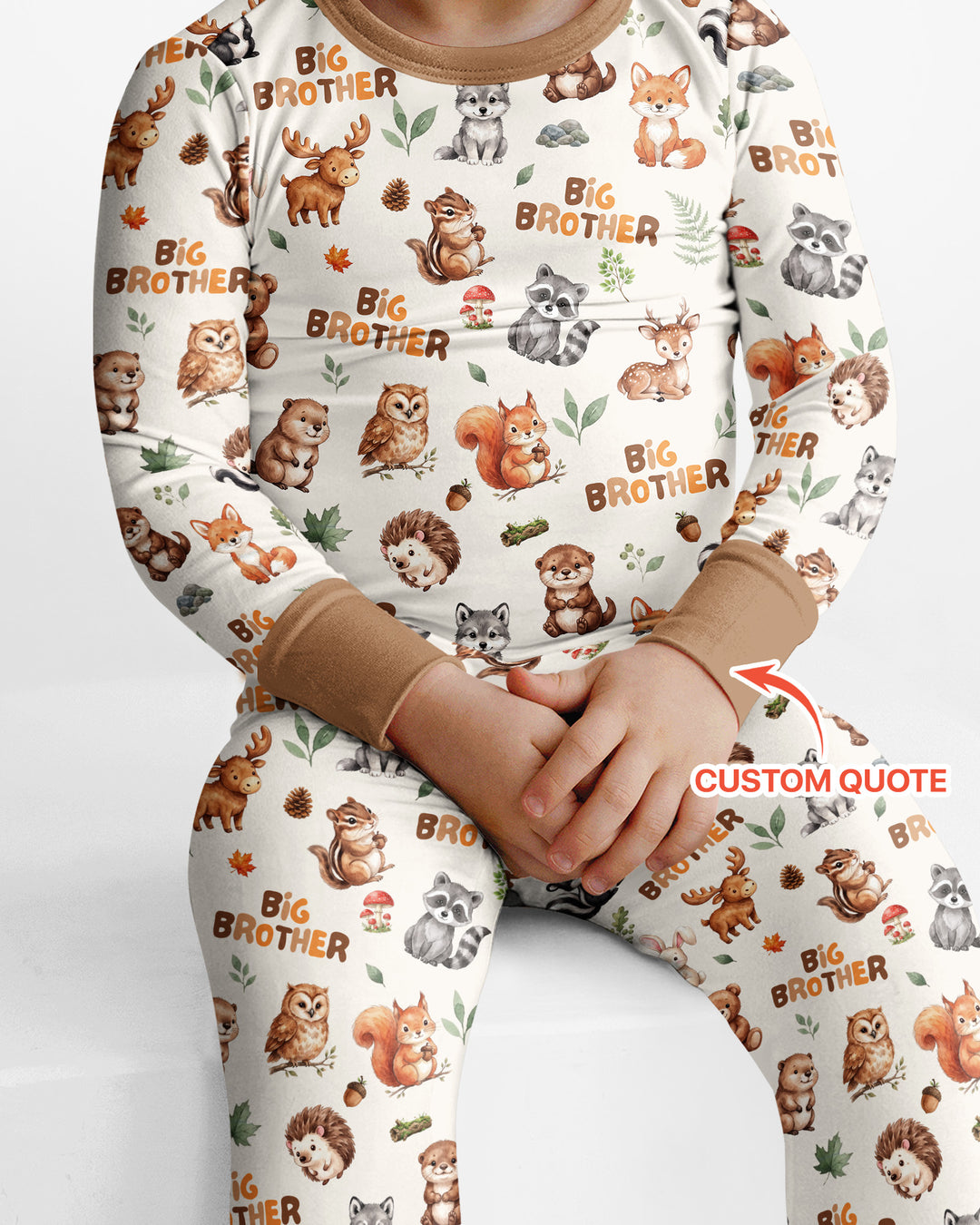 Custom Quote Woodland Animal Matching Sibling Bamboo Two Piece Long Sleeve Pajama Set