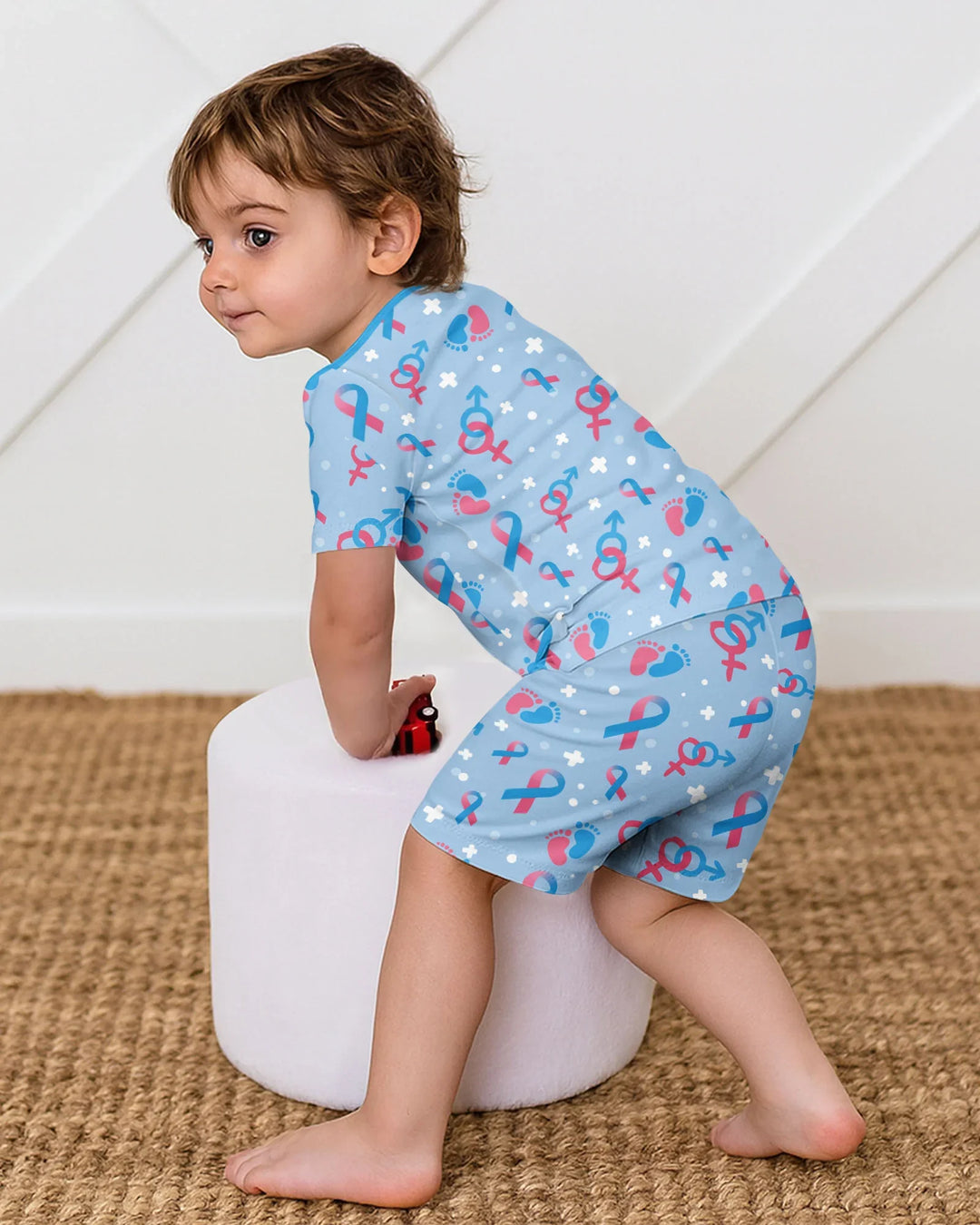 Infertility Awareness Blue and Pink Bamboo Two Piece Short Sleeve Shorts Pajama Set