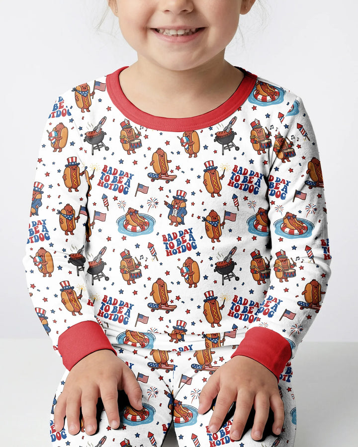Hot Dog Patriotic Bamboo Two Piece Long Sleeve Pajama Set