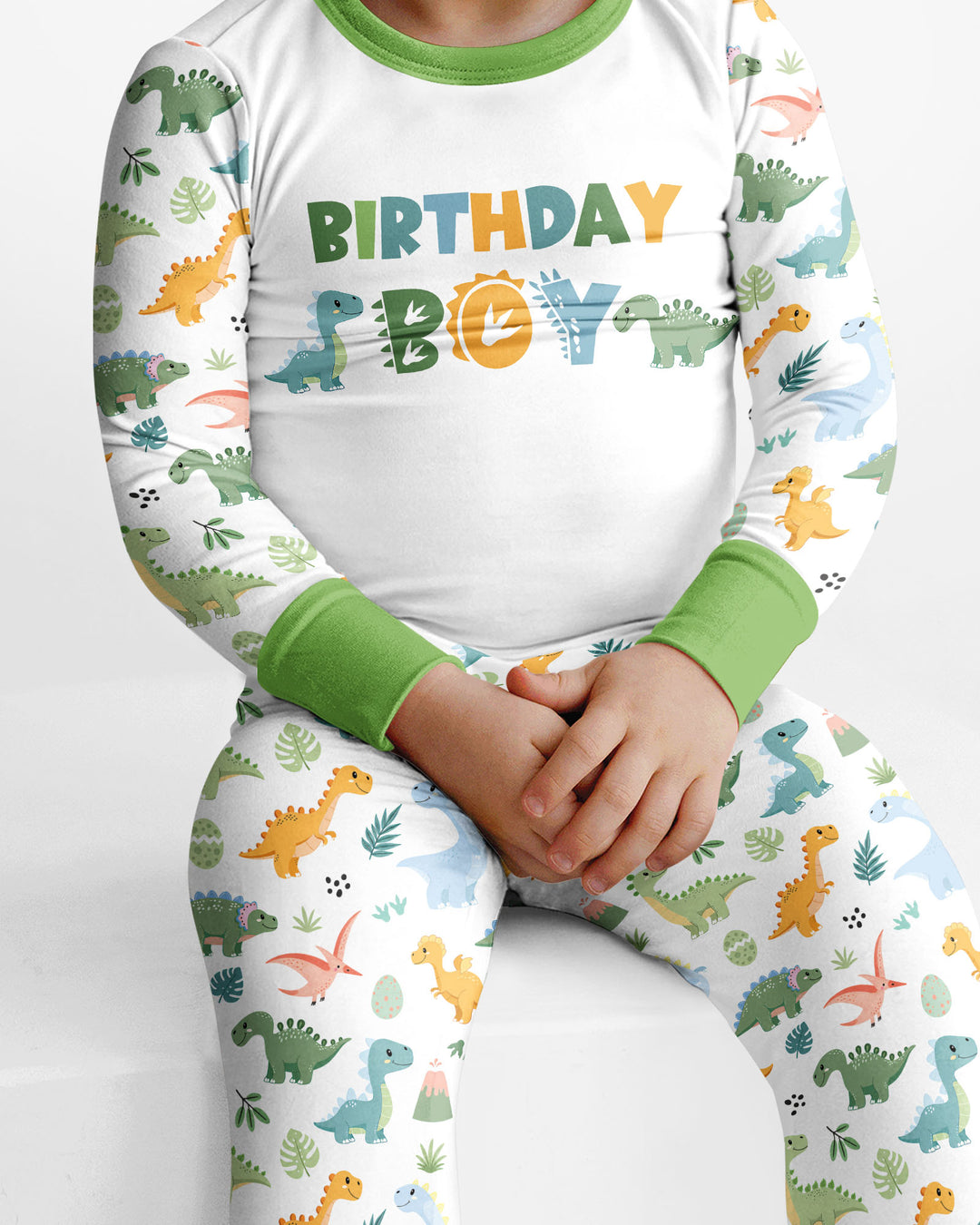 Personalized Dinosaur Birthday Bamboo Two Piece Long Sleeve Pajama Set