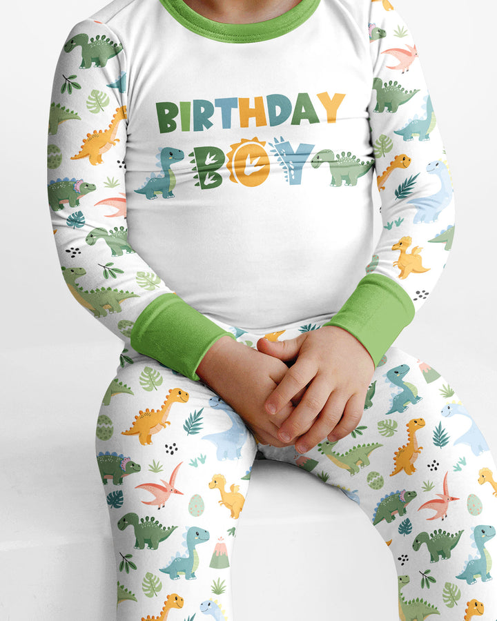 Personalized Dinosaur Birthday Bamboo Two Piece Long Sleeve Pajama Set