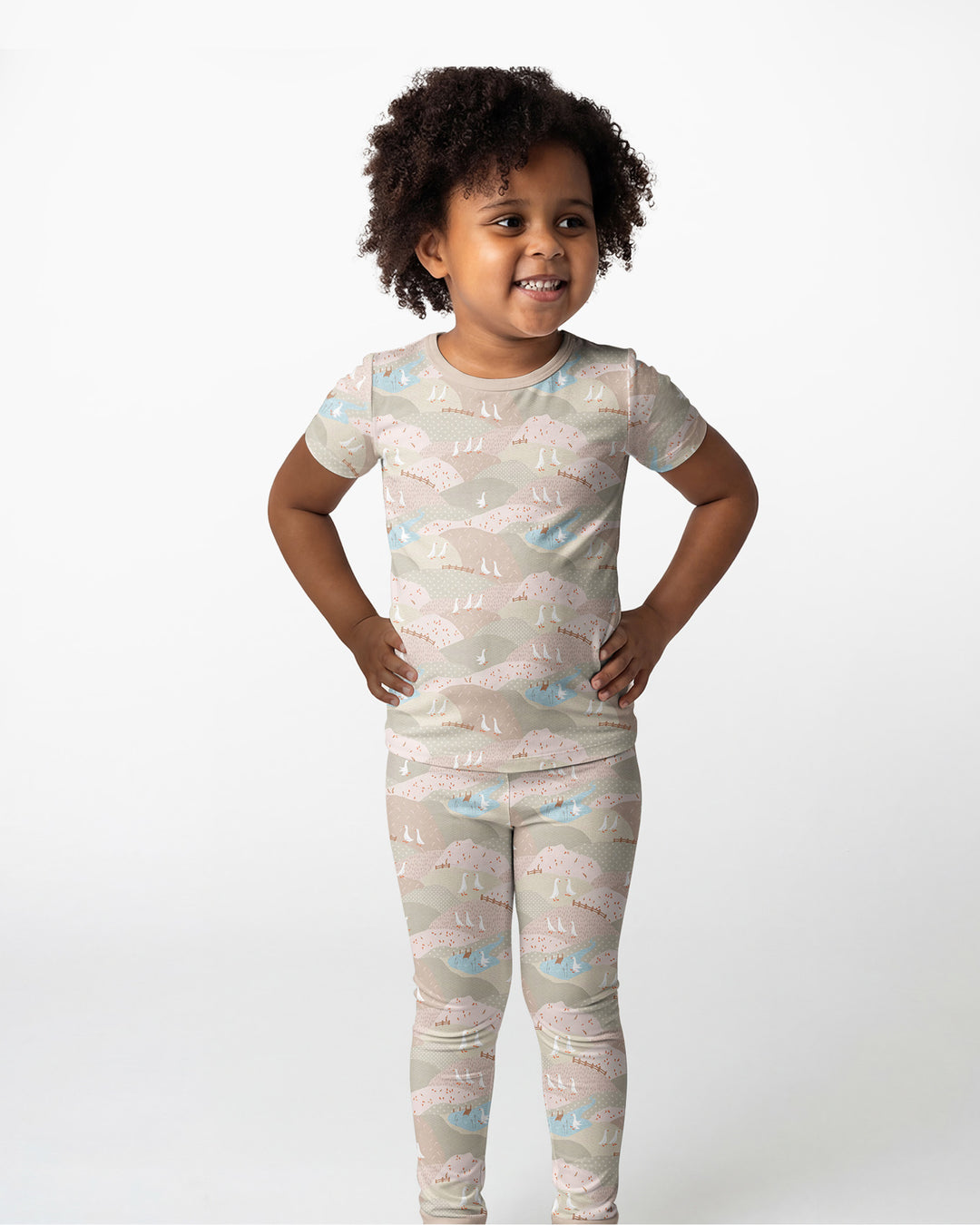 Wandering Geese Family Matching Bamboo Two Piece Short Sleeve Pajama Set