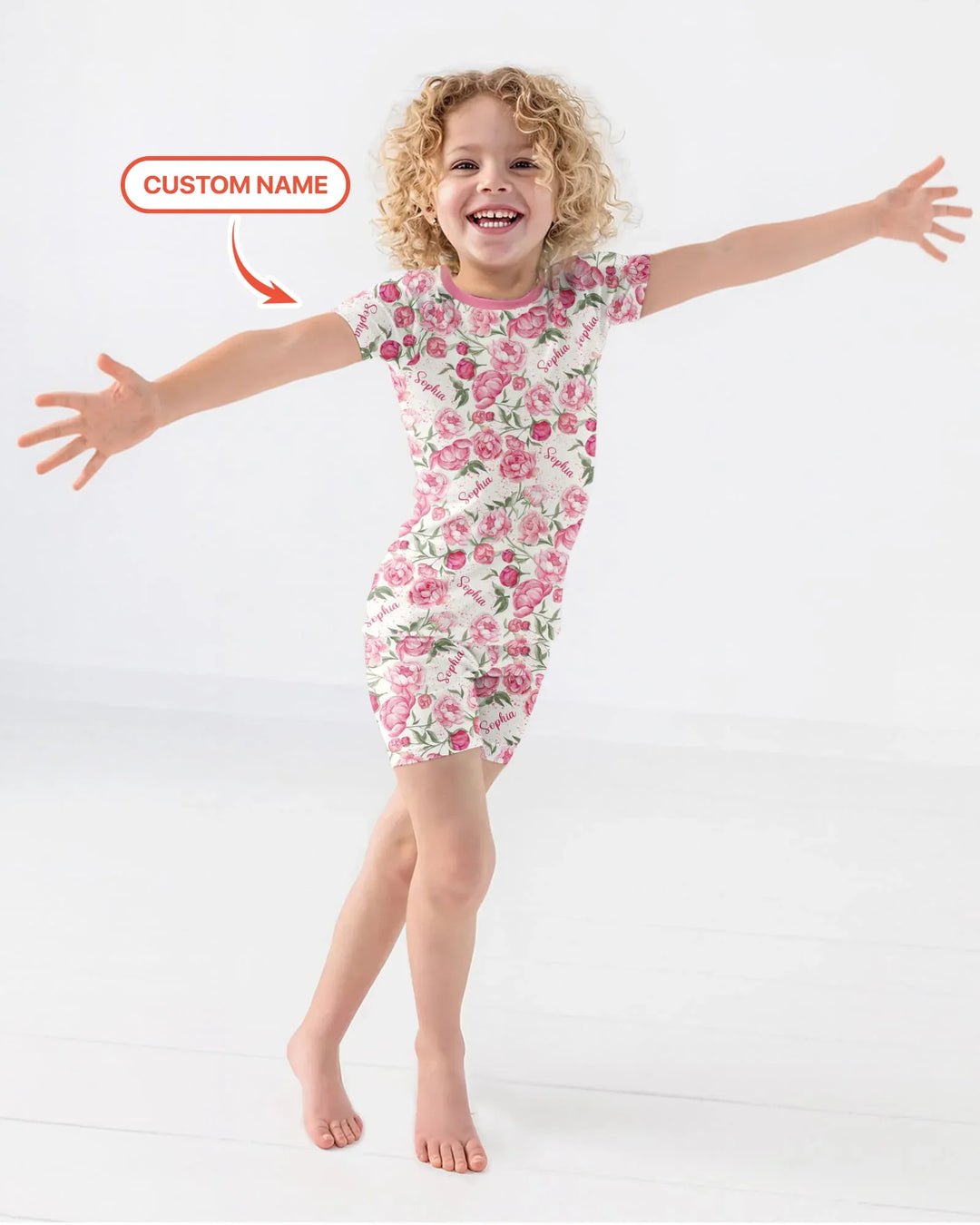 Custom Name Birth Month Flowers Bamboo Two Piece Short Sleeve Shorts Pajama Set