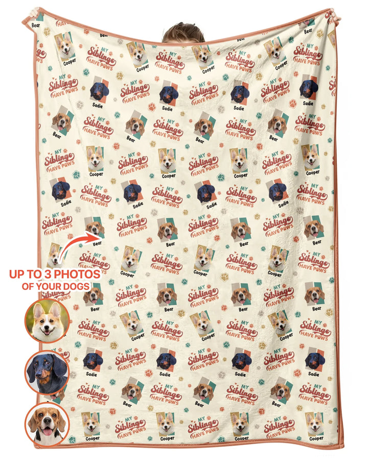 Custom Dog Photos "My Siblings Have Paws" Bamboo Blanket