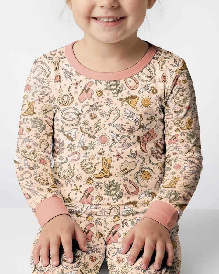 Doodly Cowboy Bamboo Two Piece Long Sleeve Pajama Set