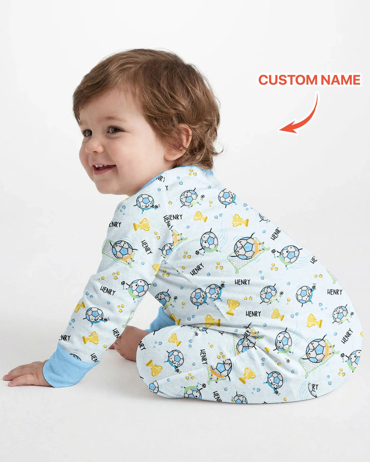 Mono convertible de bambú con cremallera a juego para padre e hijo de fútbol con nombre personalizado