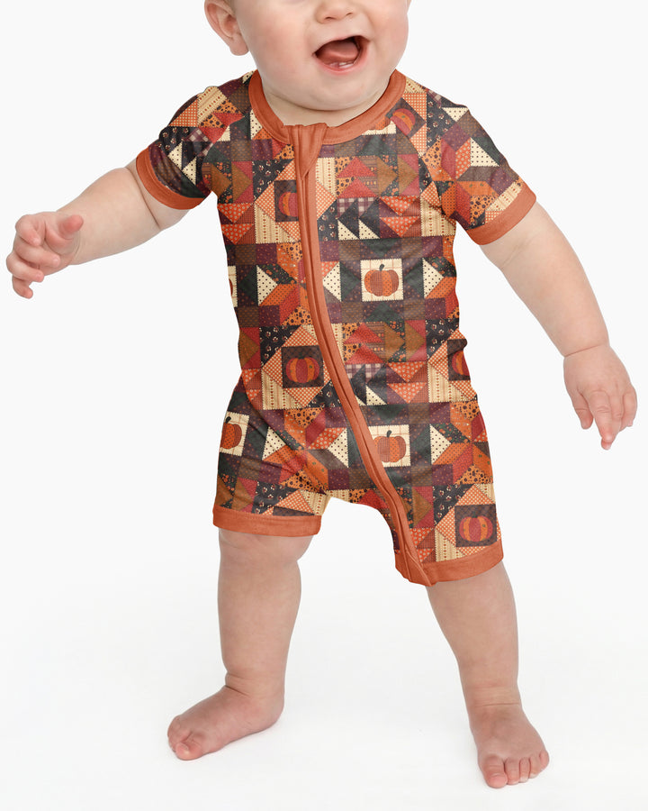 Vintage Pumpkin Patchwork Fall Bamboo Shorty Zippy
